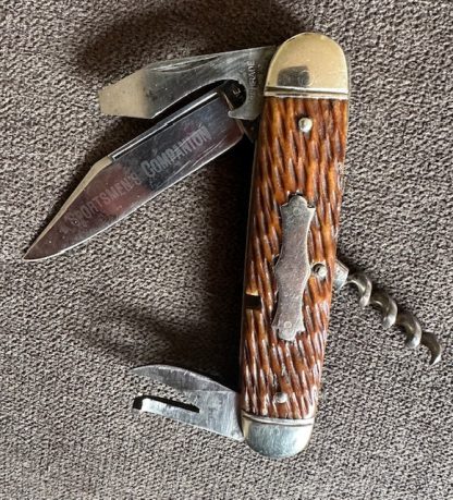 Old Vintage Antique Schrade Cut Co Walden Scout Utility Corkscrew Knife Etched Sportsman's Companion