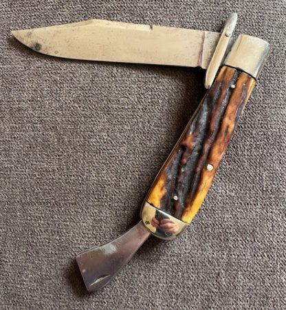 Old Vintage Antique Marbles Gladstone Mich Stag safety Folding Hunter Knife
